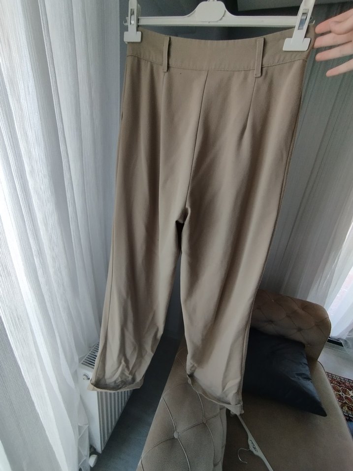 Bej Keten Pilili pantolon - Görsel 4