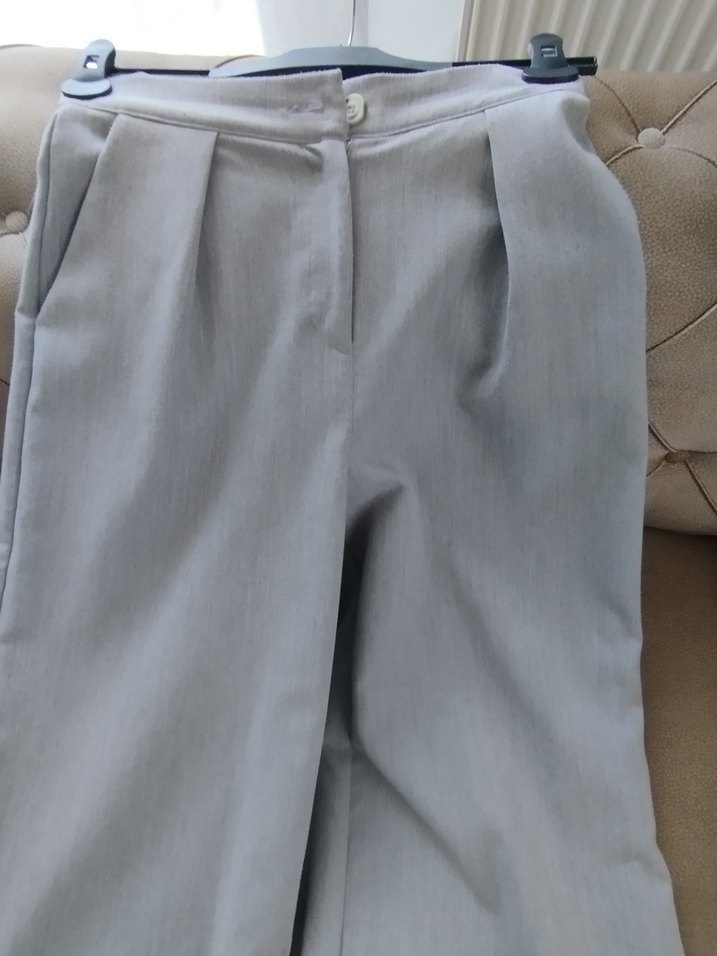 Gri Keten Pilili Kadın Pantolon - Görsel 3