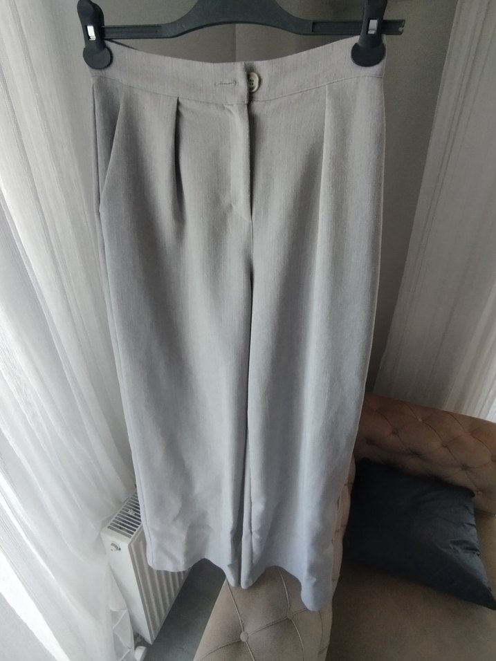 Gri Keten Pilili Kadın Pantolon - Görsel 2