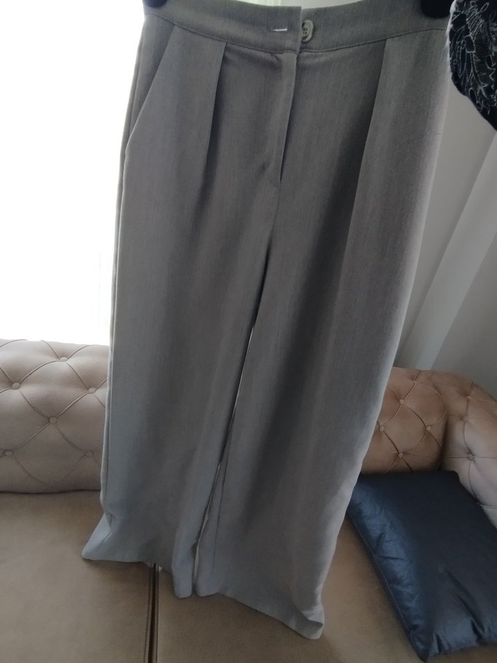 Gri Keten Pilili Kadın Pantolon - Görsel 4