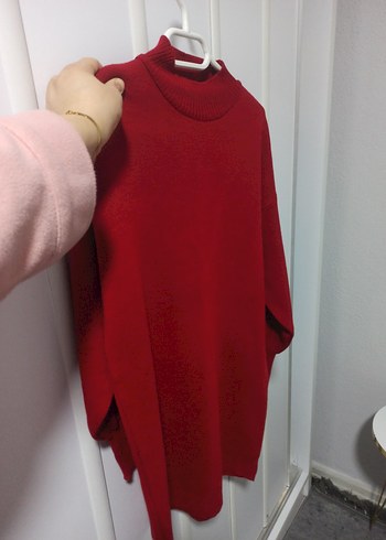 Kırmızı Yüksek Yakalı Kadın Triko tunik - Görsel 2