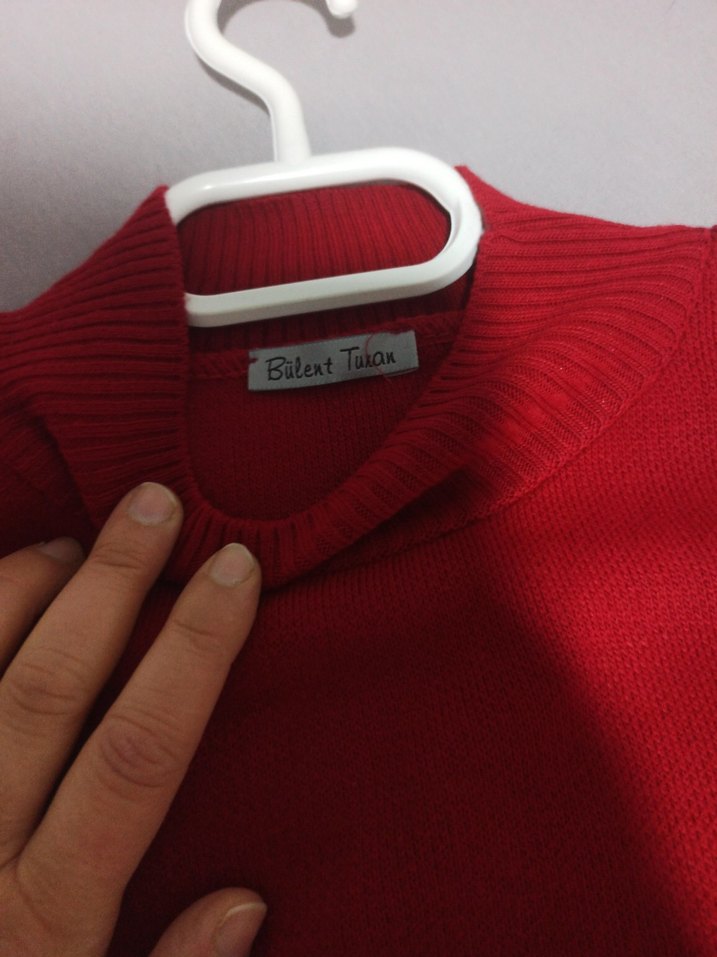 Kırmızı Yüksek Yakalı Kadın Triko tunik - Görsel 3