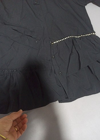 Düğmeli Siyah Uzun tunik - Görsel 4