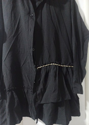 Düğmeli Siyah Uzun tunik - Görsel 2