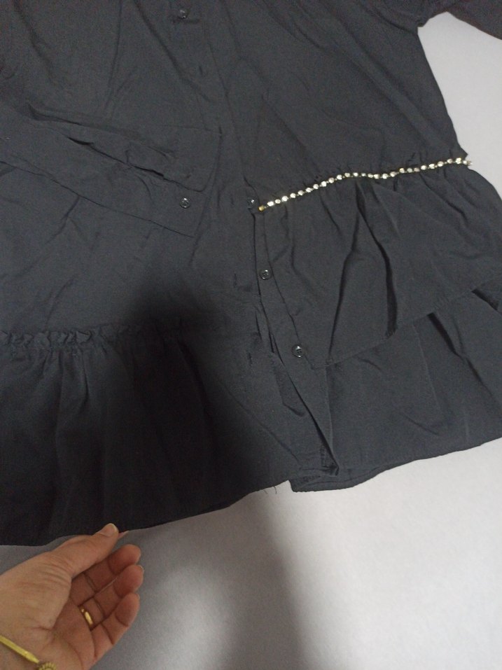 Düğmeli Siyah Uzun tunik - Görsel 4