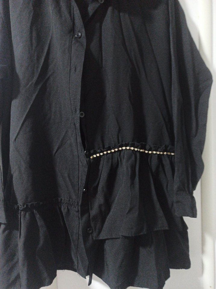 Düğmeli Siyah Uzun tunik - Görsel 2