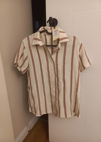 mudo collection marka bej Çizgili Keten Gömlek ve şort takimi