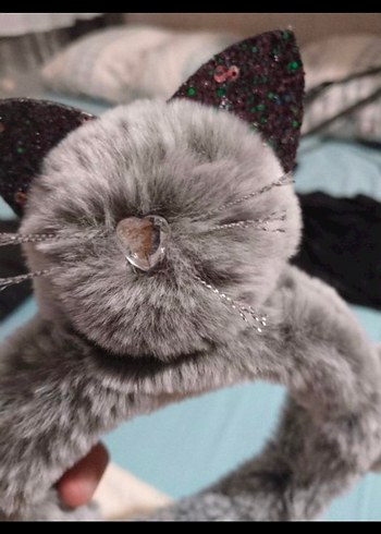 Gri Kedi Aksesuarı Peluş Kulaklık - Görsel 2