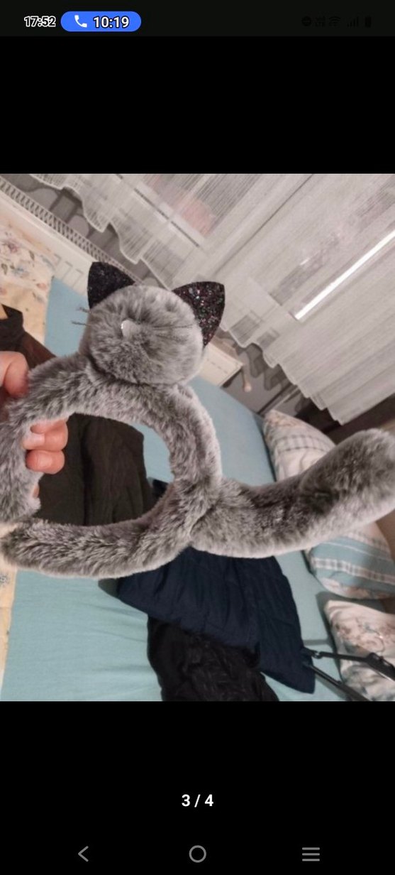 Gri Kedi Aksesuarı Peluş Kulaklık - Görsel 3