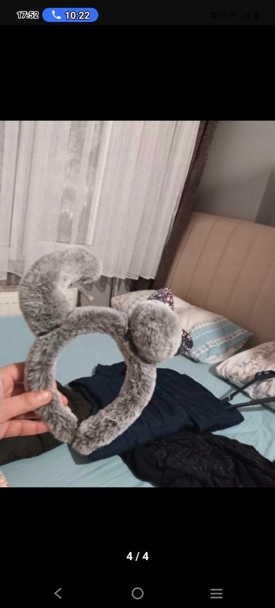 Gri Kedi Aksesuarı Peluş Kulaklık - Görsel 4