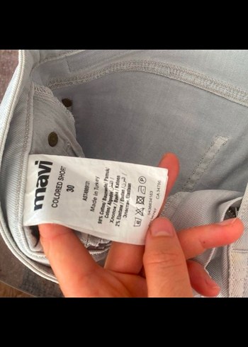 Gri Bağcıklı Denim Mini Bermuda Şort - Görsel 5