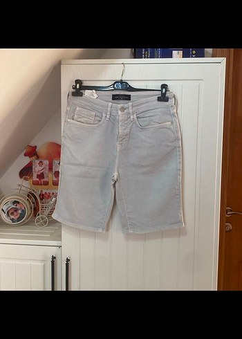Gri Bağcıklı Denim Mini Bermuda Şort - Görsel 3