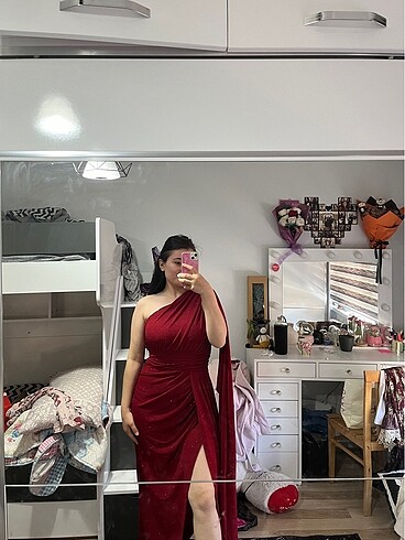 l Beden bordo Renk Abiye elbise