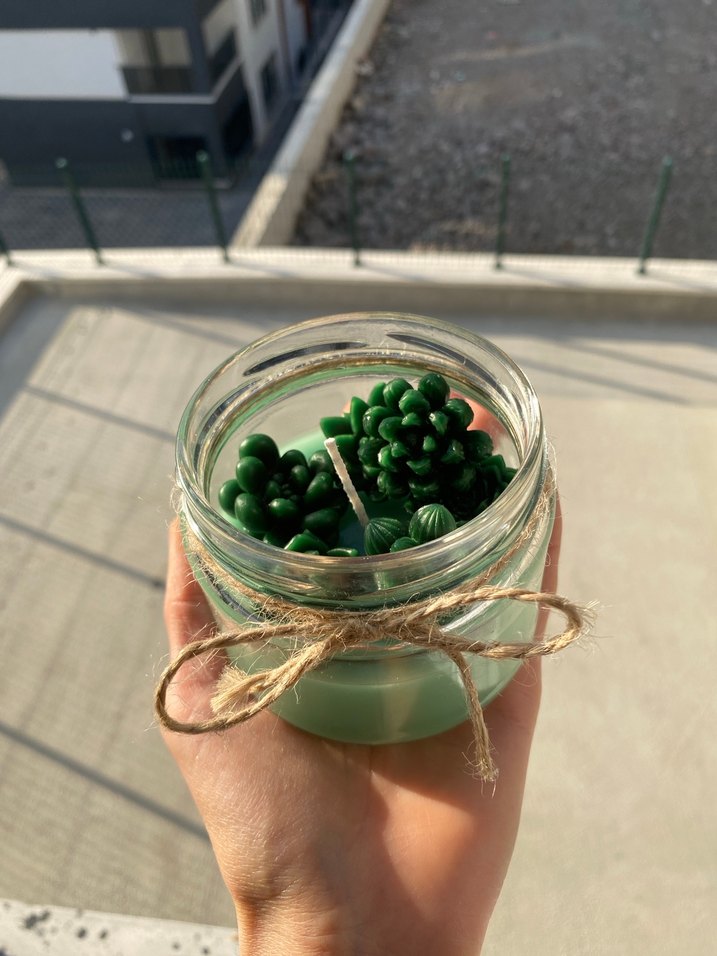 Yeşil Sukulent Figürlü Mum - Görsel 3