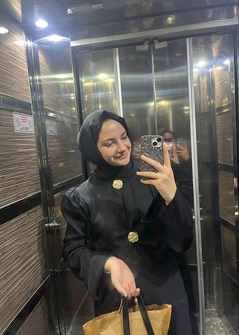 Düğün için Siyah Uzun Kollu Tesettür Elbise - Görsel 3