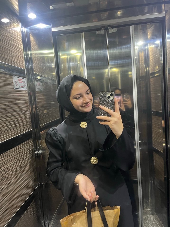 Düğün için Siyah Uzun Kollu Tesettür Elbise - Görsel 3