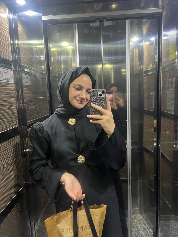 Düğün için Siyah Uzun Kollu Tesettür Elbise - Görsel 2