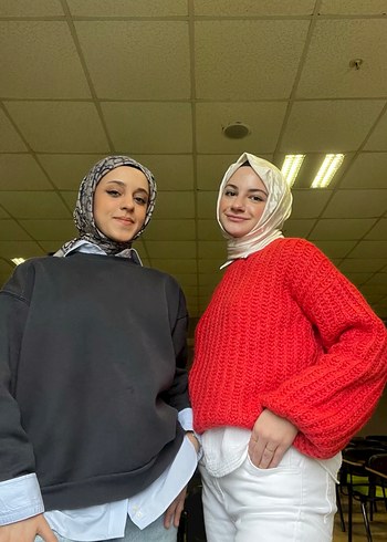 Kadın Kırmızı Örgü kazak - Görsel 2