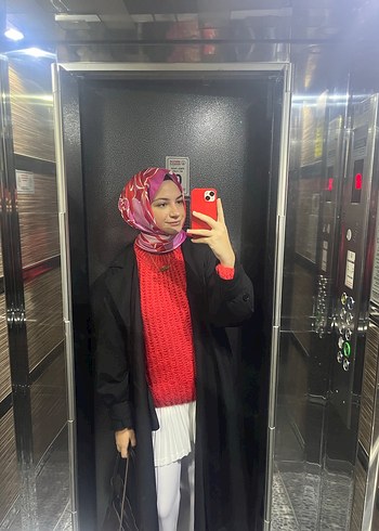 Kadın Kırmızı Örgü kazak - Görsel 5