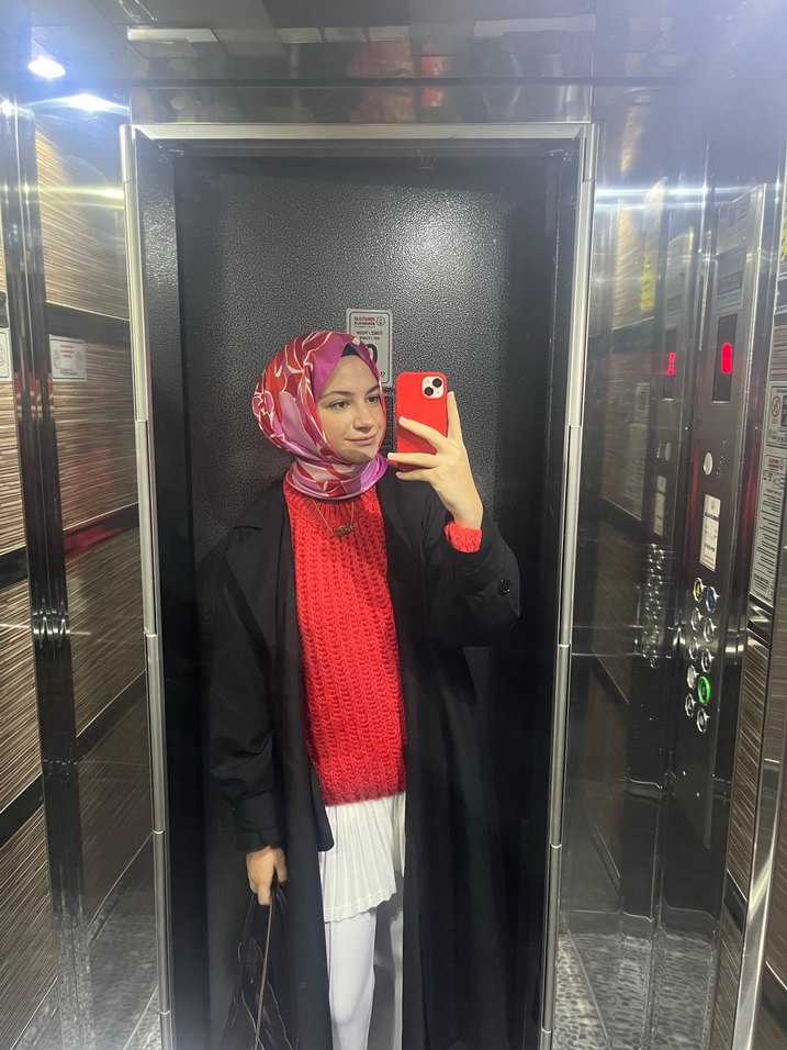 Kadın Kırmızı Örgü kazak - Görsel 5