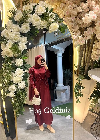 Bordo Uzun Kollu Salaş Tesettür Elbise - Görsel 3