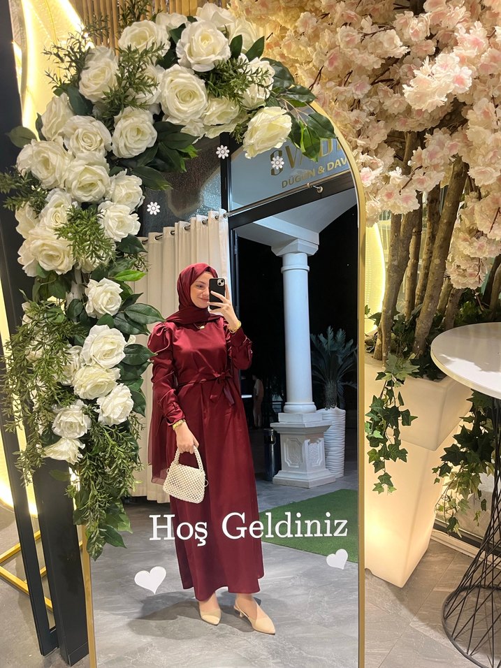 Bordo Uzun Kollu Salaş Tesettür Elbise - Görsel 3