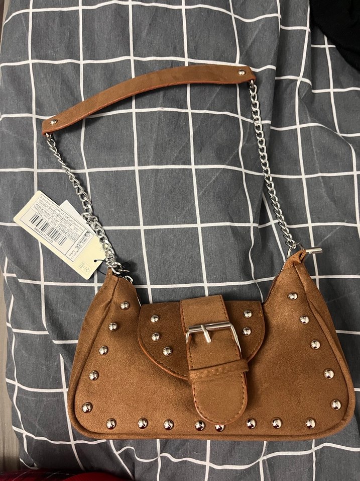 Kahverengi Süet Tokalı Kadın Çanta - Görsel 2