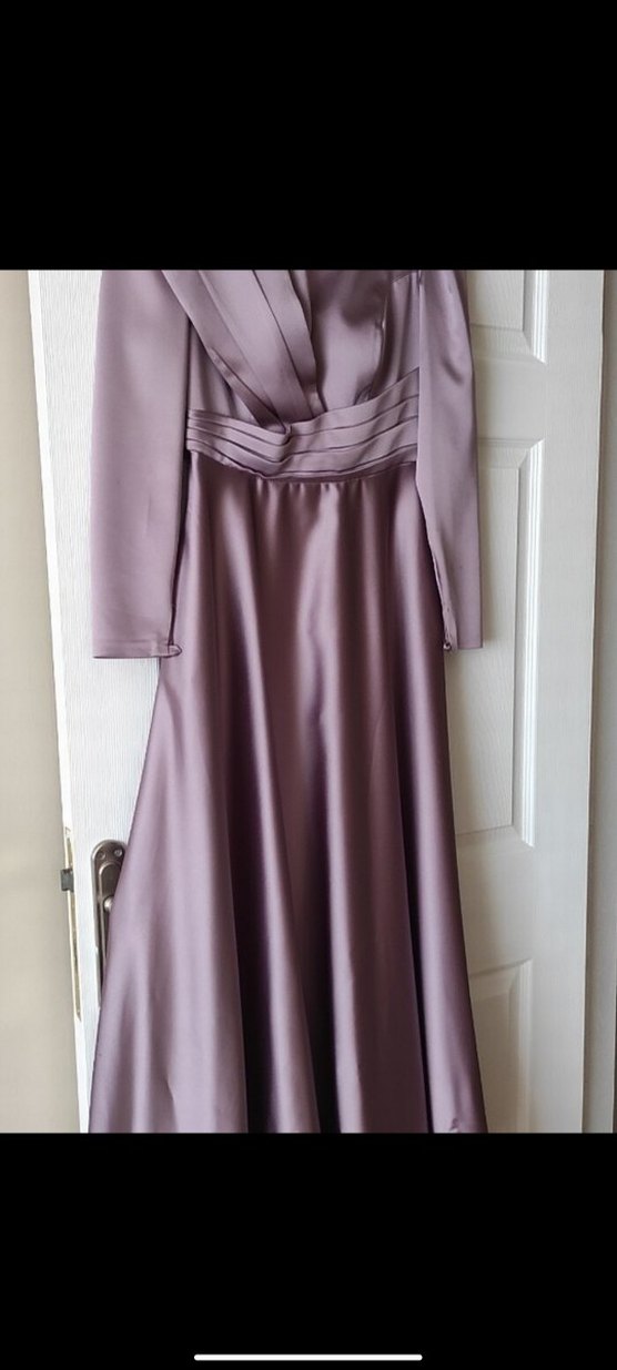 Mor Uzun Kollu V Yaka Uzun Abiye Elbise - Görsel 2