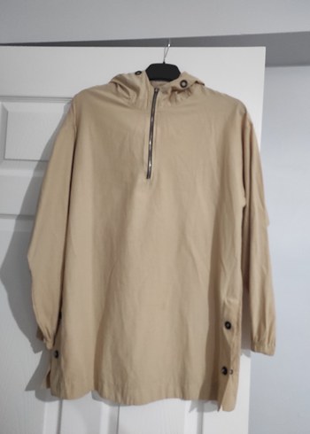 Bej Kapüşonlu Düğmeli Keten tunik - Görsel 3