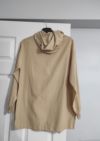 Bej Kapüşonlu Düğmeli Keten tunik - Görsel 4