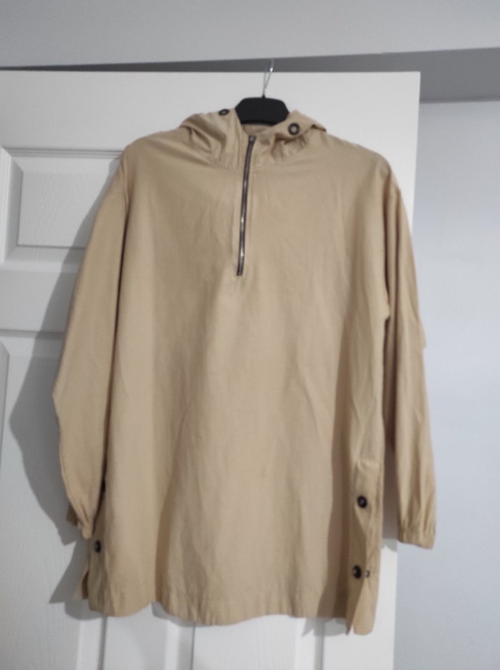 Bej Kapüşonlu Düğmeli Keten tunik - Görsel 3