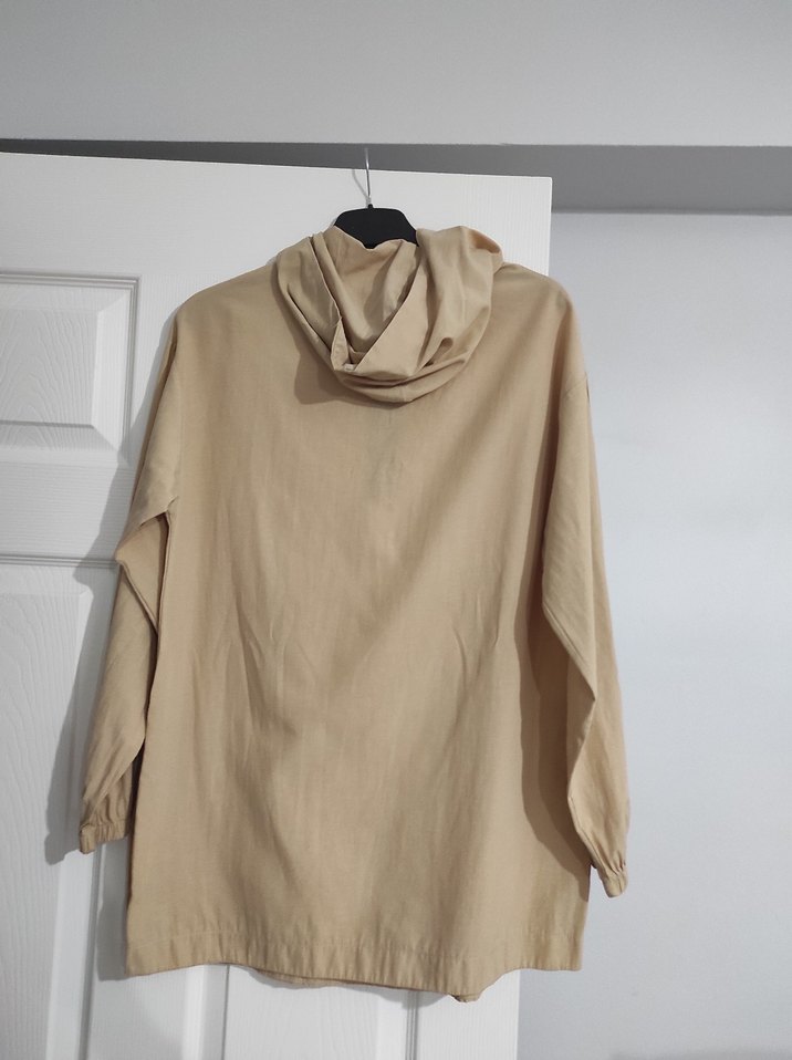 Bej Kapüşonlu Düğmeli Keten tunik - Görsel 4