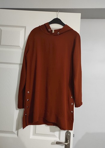 Düğmeli Kahverengi Midi Kadın Tunik - Görsel 2