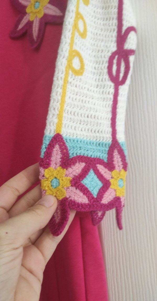 Pembe Nakışlı Örgü Bebek Kız Takımı - Görsel 2