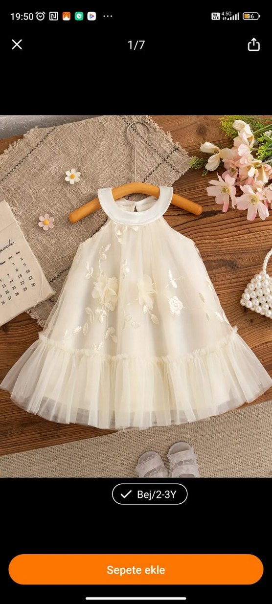 Kız Çocuk Beyaz Nakışlı Fırfırlı Elbise - Görsel 2