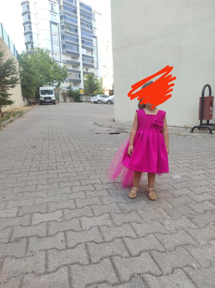 Pembe Straplez Fırfırlı Kız Çocuk Elbisesi - Görsel 2