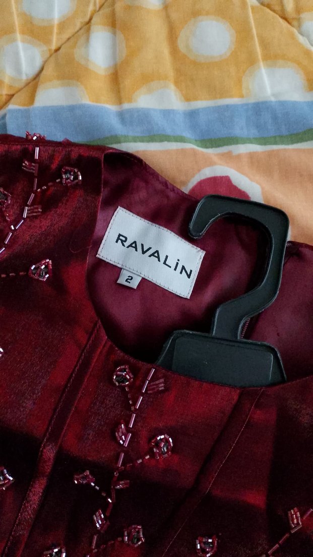 Bordo İşlemeli Uzun Kollu Vintage Kadın Elbise - Görsel 4