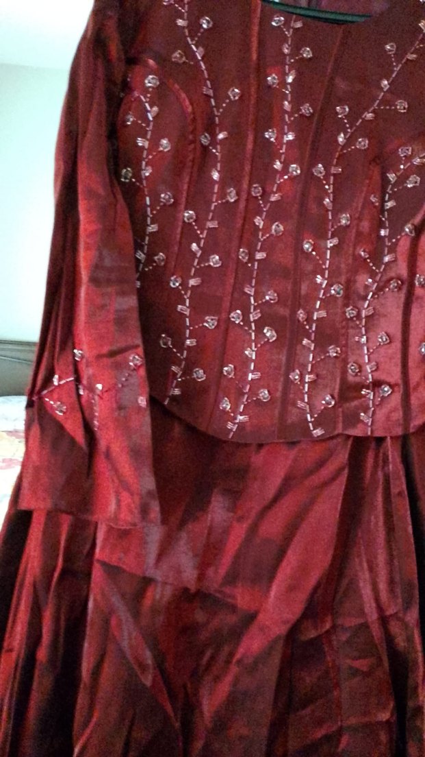 Bordo İşlemeli Uzun Kollu Vintage Kadın Elbise - Görsel 2