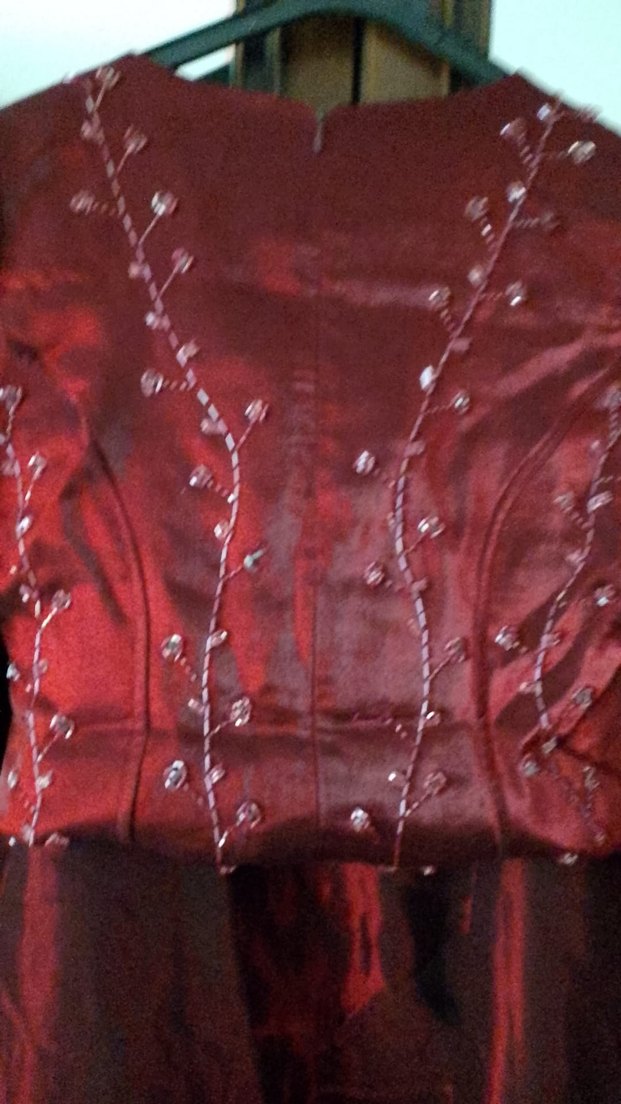 Bordo İşlemeli Uzun Kollu Vintage Kadın Elbise - Görsel 3