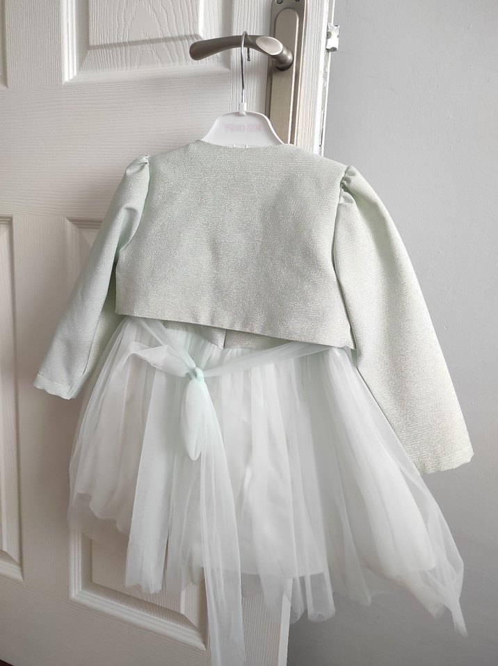 Uzun Kollu Dantel Detaylı Kız Çocuk Elbise - Görsel 3