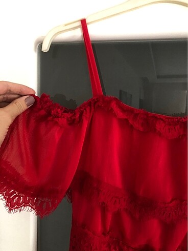 xs Beden Kırmızı dantelli elbise