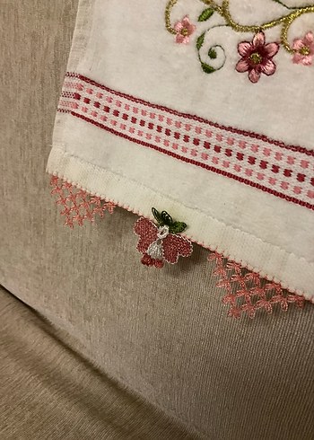 Nakışlı Beyaz el Havlu - Görsel 3