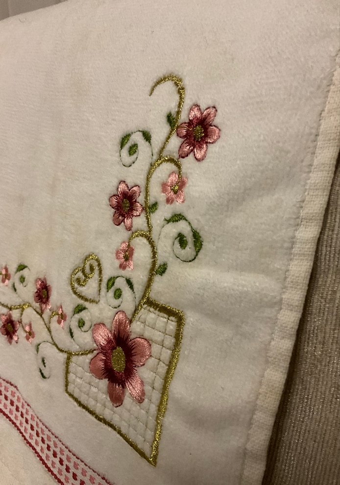 Nakışlı Beyaz el Havlu - Görsel 2