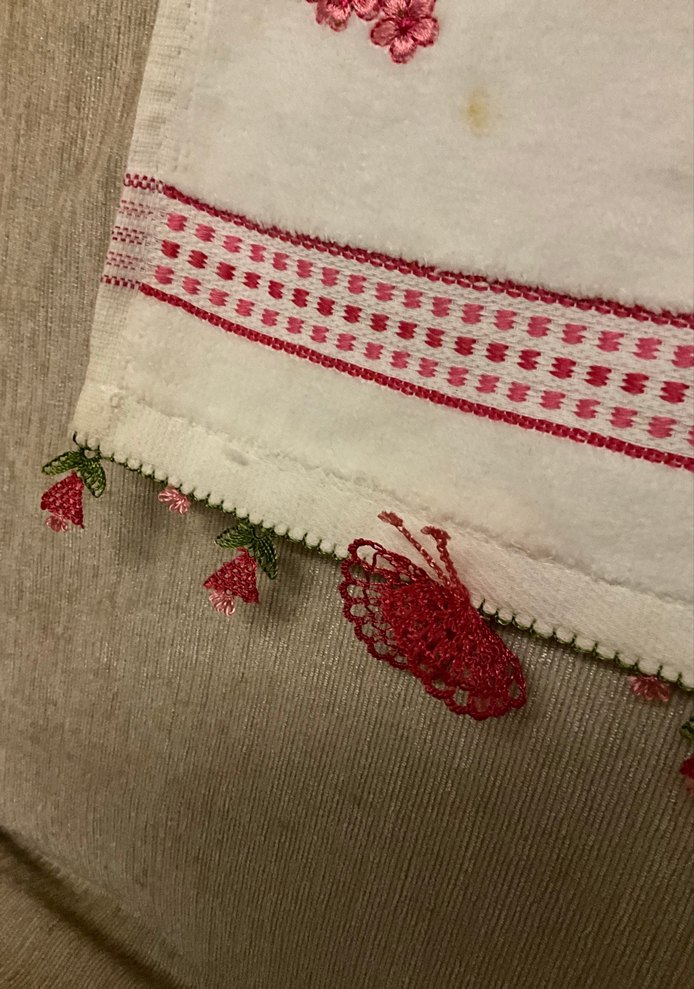 Nakışlı Beyaz el Havlu - Görsel 3