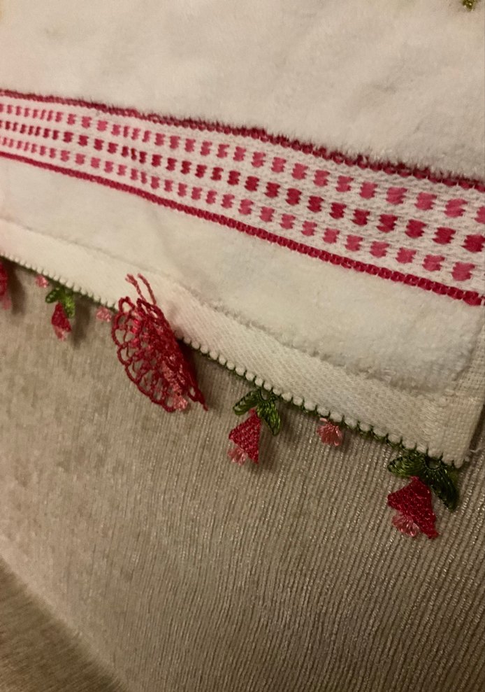 Nakışlı Beyaz el Havlu - Görsel 2