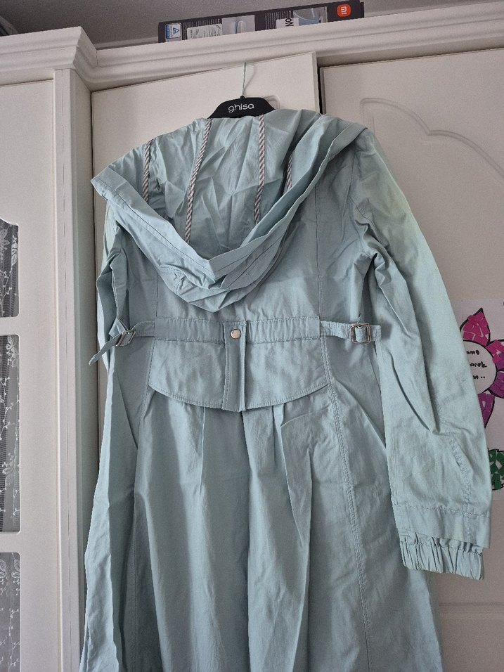 Mavi Uzun Kesim Rahat Kesim Kadın Yağmurluk - Görsel 5