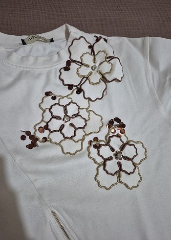 venöve Kadın Beyaz Baskılı Fermuarlı Sweatshirt - Görsel 2