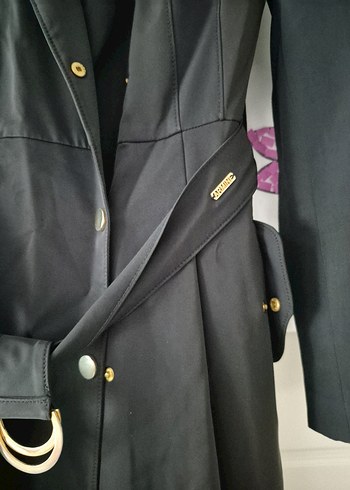 armine çıtçıtlı Siyah Uzun Kadın trenç - Görsel 3