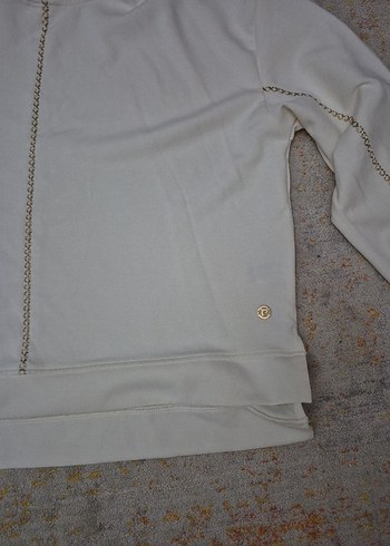 pierre cardin Kadın Beyaz Kapüşonlu Fermuarlı Sweatshirt - Görsel 2