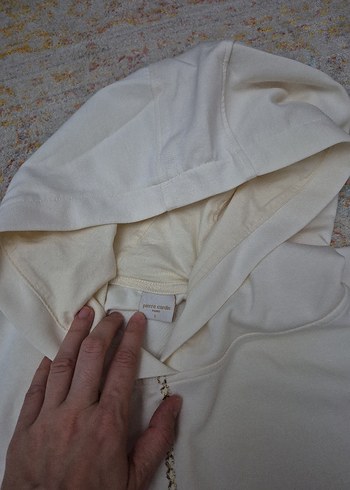 pierre cardin Kadın Beyaz Kapüşonlu Fermuarlı Sweatshirt - Görsel 3